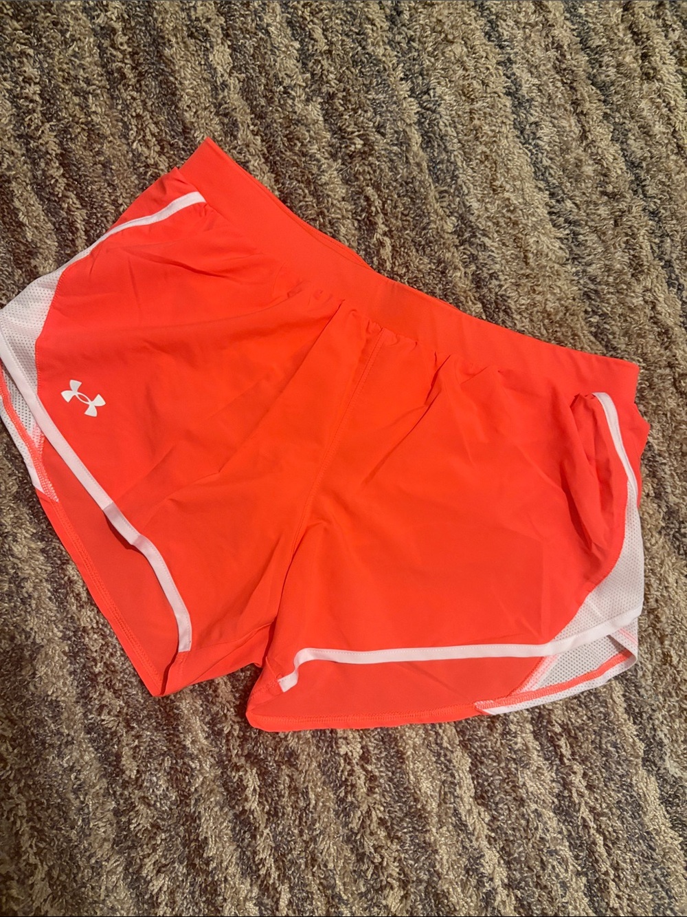 Under Armour Women's Coral-Red Athletic Shorts with White Trim